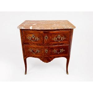 Jump-style Chest Of Drawers From The Transitional Period Between The Louis XV And 15th Styles, With Marquetry, 18th Century, Stamped