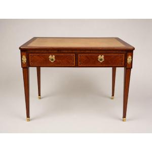 Bureau plat marqueterie d'époque Louis XVI 16 epoque xviiieme 18 siècle estampille