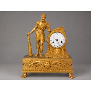 Gilded Bronze Tabletop Clock Depicting A Mythological Scene—hercules—from The Empire And Restoration Periods