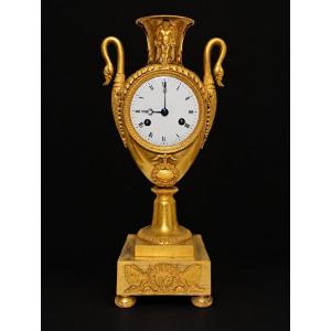 Gilded Bronze Empire-era Restoration-style Vase Clock With Swans