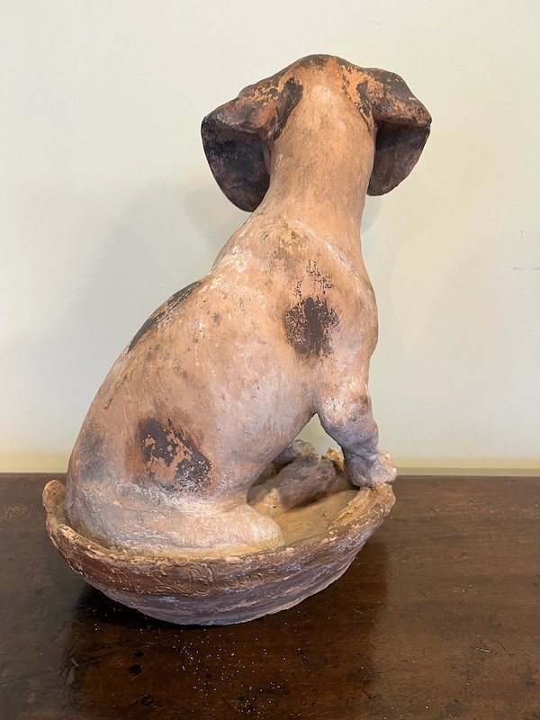 Terracotta Sitting Dog Signed Maurice Leblanc-photo-1