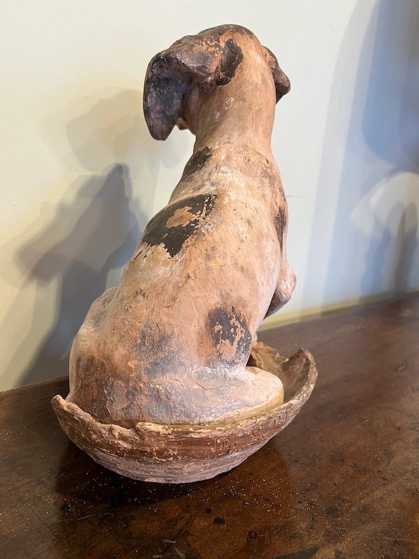 Terracotta Sitting Dog Signed Maurice Leblanc-photo-2