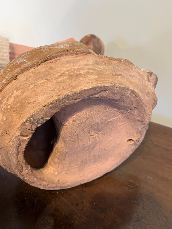 Terracotta Sitting Dog Signed Maurice Leblanc-photo-3