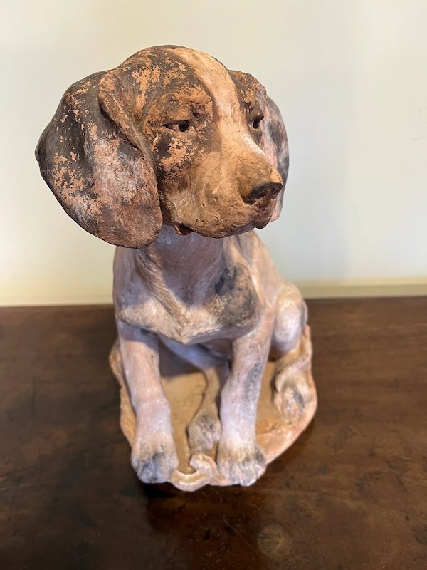 Terracotta Sitting Dog Signed Maurice Leblanc-photo-4