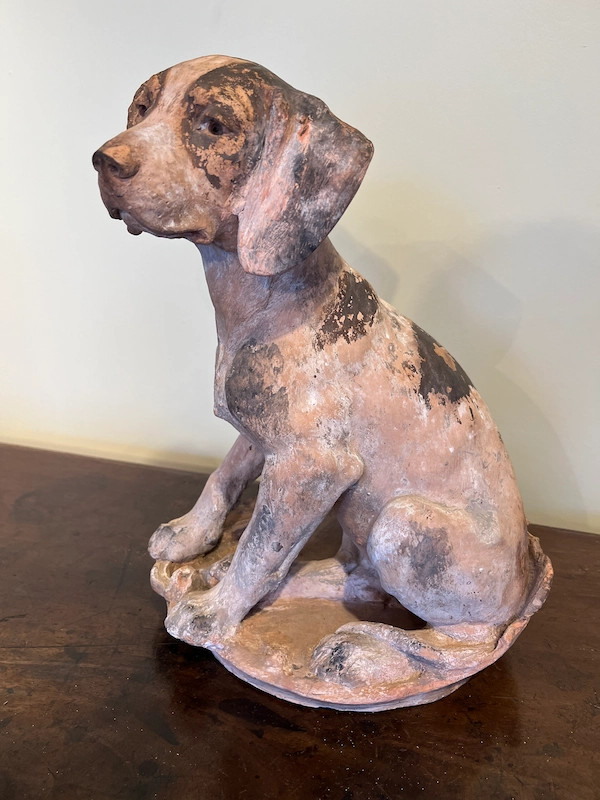 Terracotta Sitting Dog Signed Maurice Leblanc
