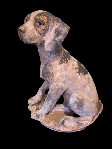 Chien assis en terre cuite signé Maurice Leblanc