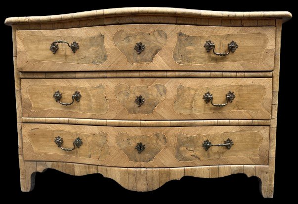 Curved Chest Of Drawers Made Of Walnut Veneer