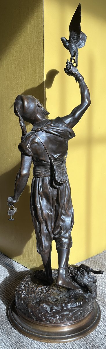 Arabian Falconer In Bronze, Signed Pj Mene-photo-2