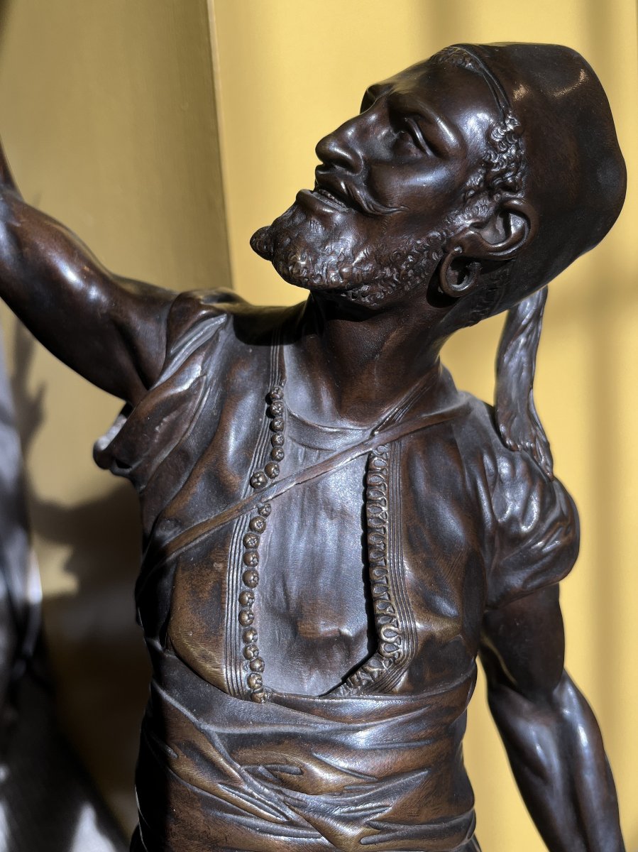 Arabian Falconer In Bronze, Signed Pj Mene-photo-3