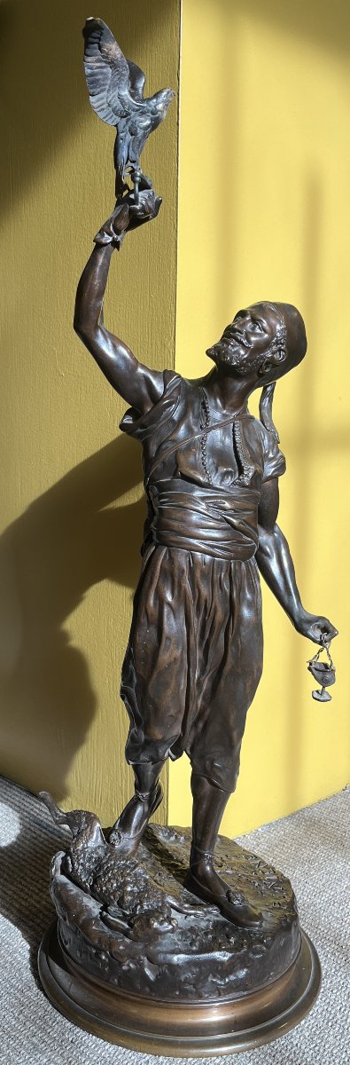 Arabian Falconer In Bronze, Signed Pj Mene