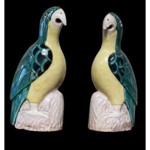 Two Ceramic Parrots 