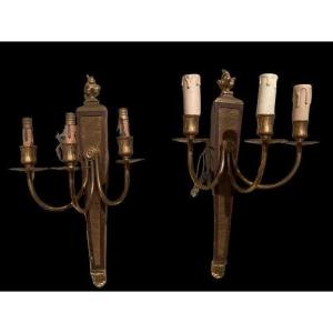 2 Empire Style Sconces In Bronze And Mahogany
