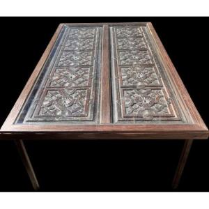 Carved Panels Reassembled As A Coffee Table