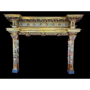 Cheminée Renaissance polychrome