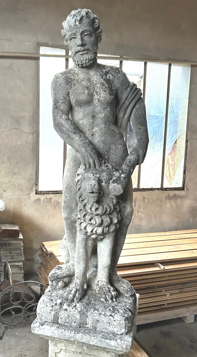 STATUE de PARC, pierre - Fin XVII ème - Début XVIII ème siècle - HERCULE et le LION de NEMEE-photo-4