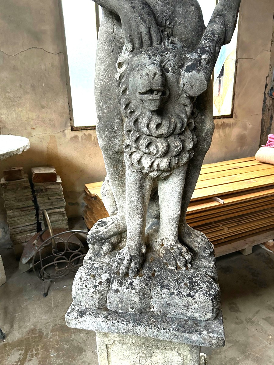 STATUE de PARC, pierre - Fin XVII ème - Début XVIII ème siècle - HERCULE et le LION de NEMEE-photo-4
