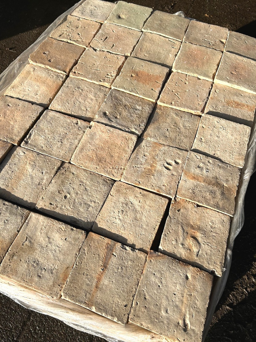 Lot Of 23 M² Of 17th-century Period Terracotta Tiles - 16 Cm X 16 Cm - Straw Color-photo-4