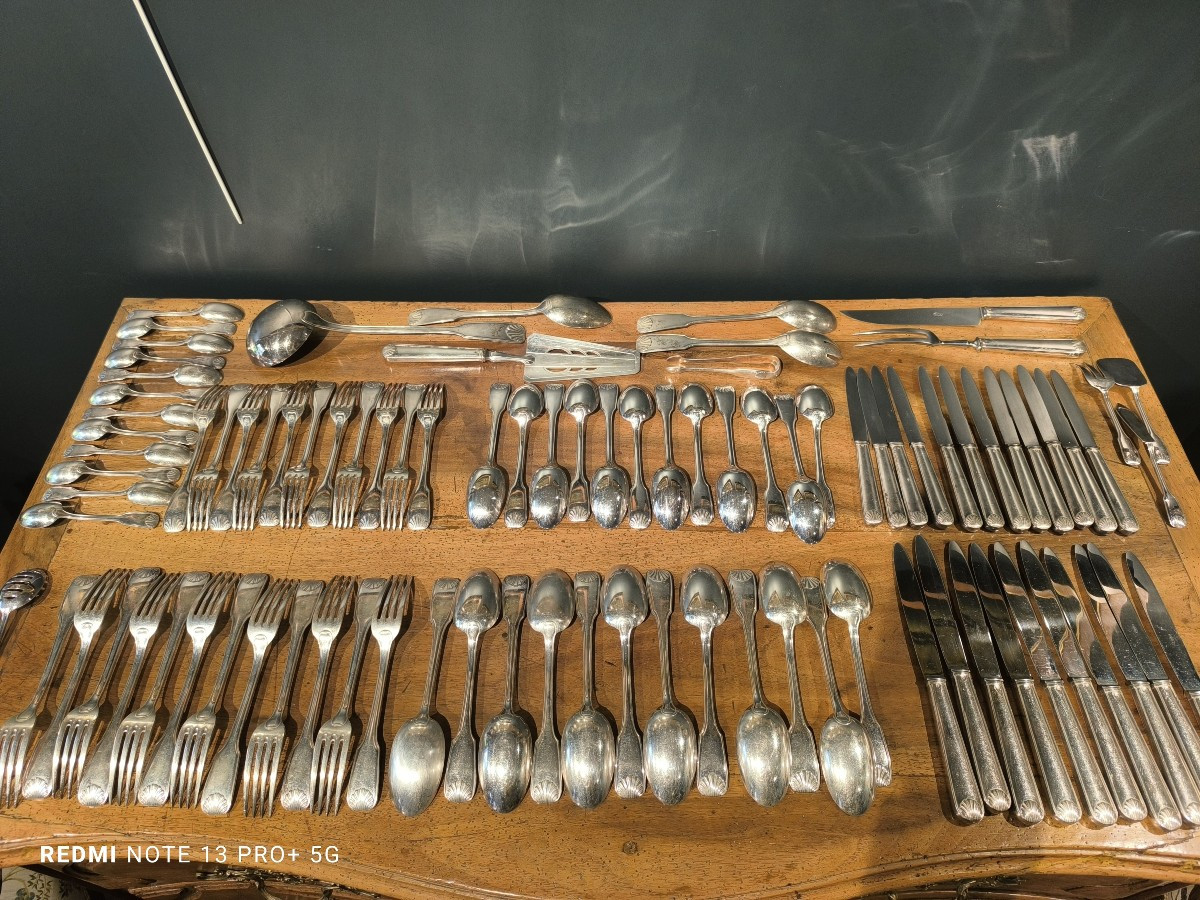 Large 95-piece Silver Metal Cutlery Set And 12 Fish Cutlery + Oak Box