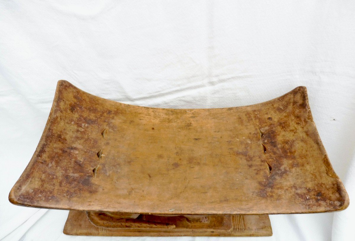 Customary Chief Stool Carved With A Panther Ghana African Art 54x18x34 Cm Nineteenth Century Ashanti Baoule-photo-2