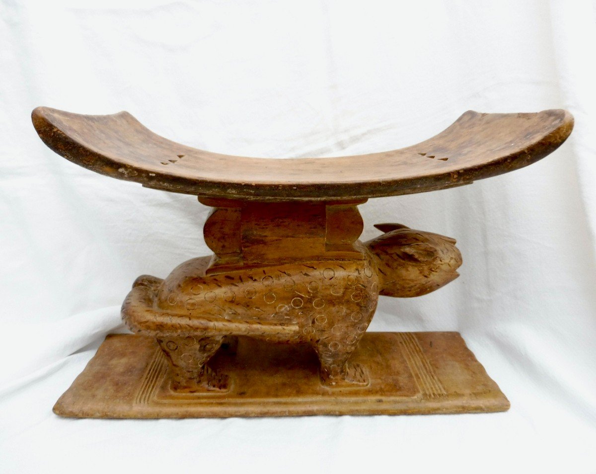 Customary Chief Stool Carved With A Panther Ghana African Art 54x18x34 Cm Nineteenth Century Ashanti Baoule