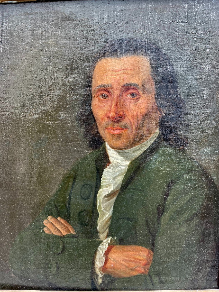 École Française XVIIIème huile sur toile Portrait d'Homme à La Redingote traitement des mains de grande qualité 10f 55x46cm 18ème siècle -photo-2