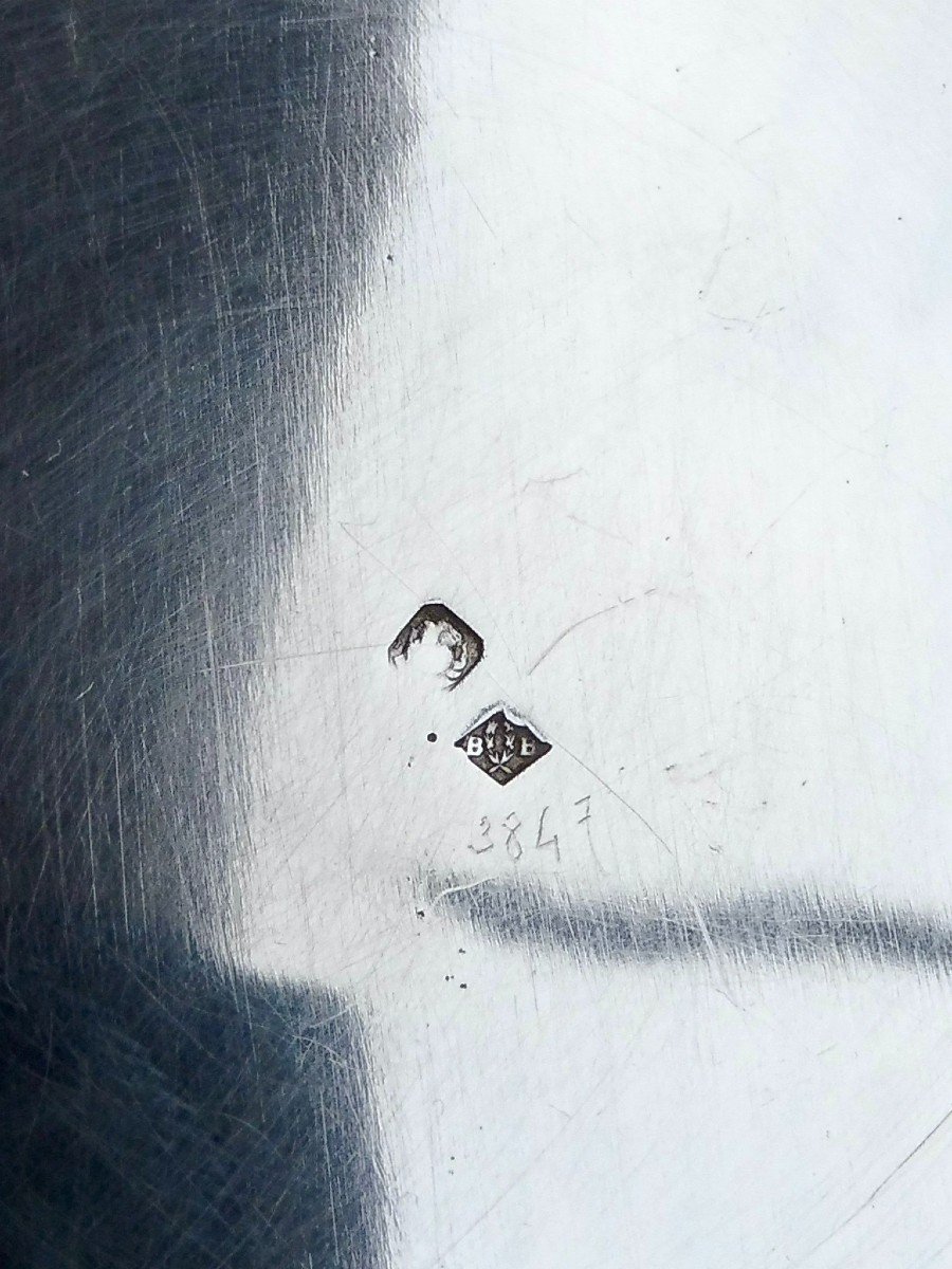 Ecuelle à Oreilles en Argent massif Écuelle couverte et son Plateau aux Armes de La Famille Sabatier de Lachadenède XIXème 19ème -photo-5