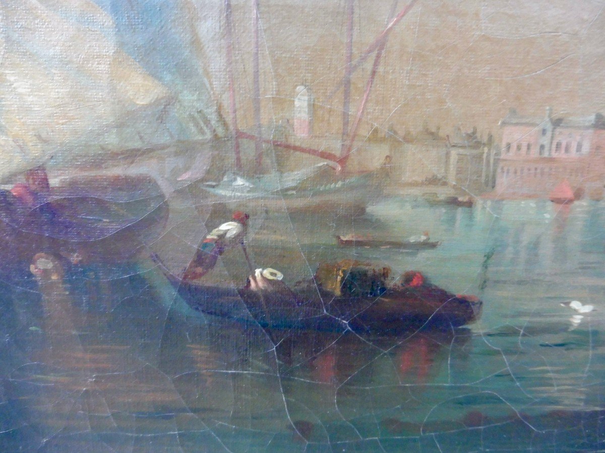 Suiveur de Felix Ziem (1821-1911) l'Arrivée en Voiliers devant Venise Huile Sur Toile, 54x65 Cm XIXème 19ème Félix Ziem  Marine -photo-4