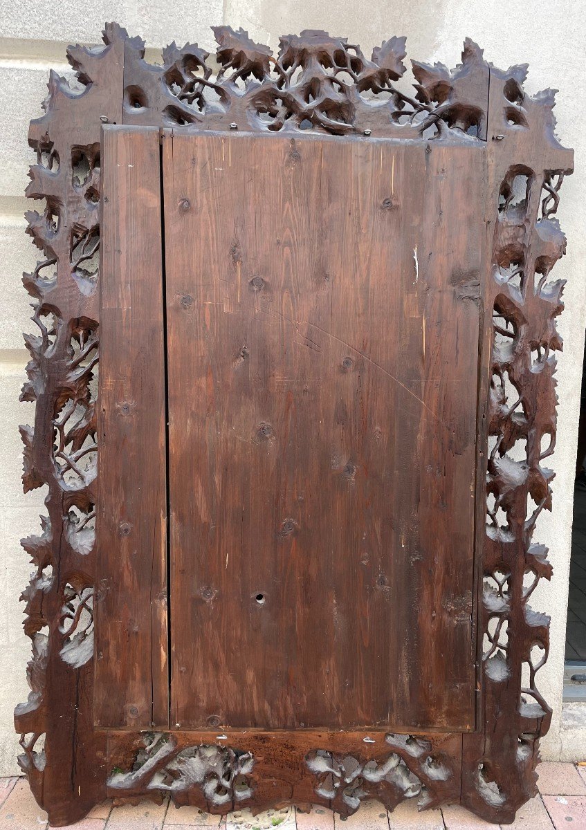 Important Black Forest Mirror With Walnut Frame Carved With Vines, Vine Leaves, 171 X 120  Cm -photo-3