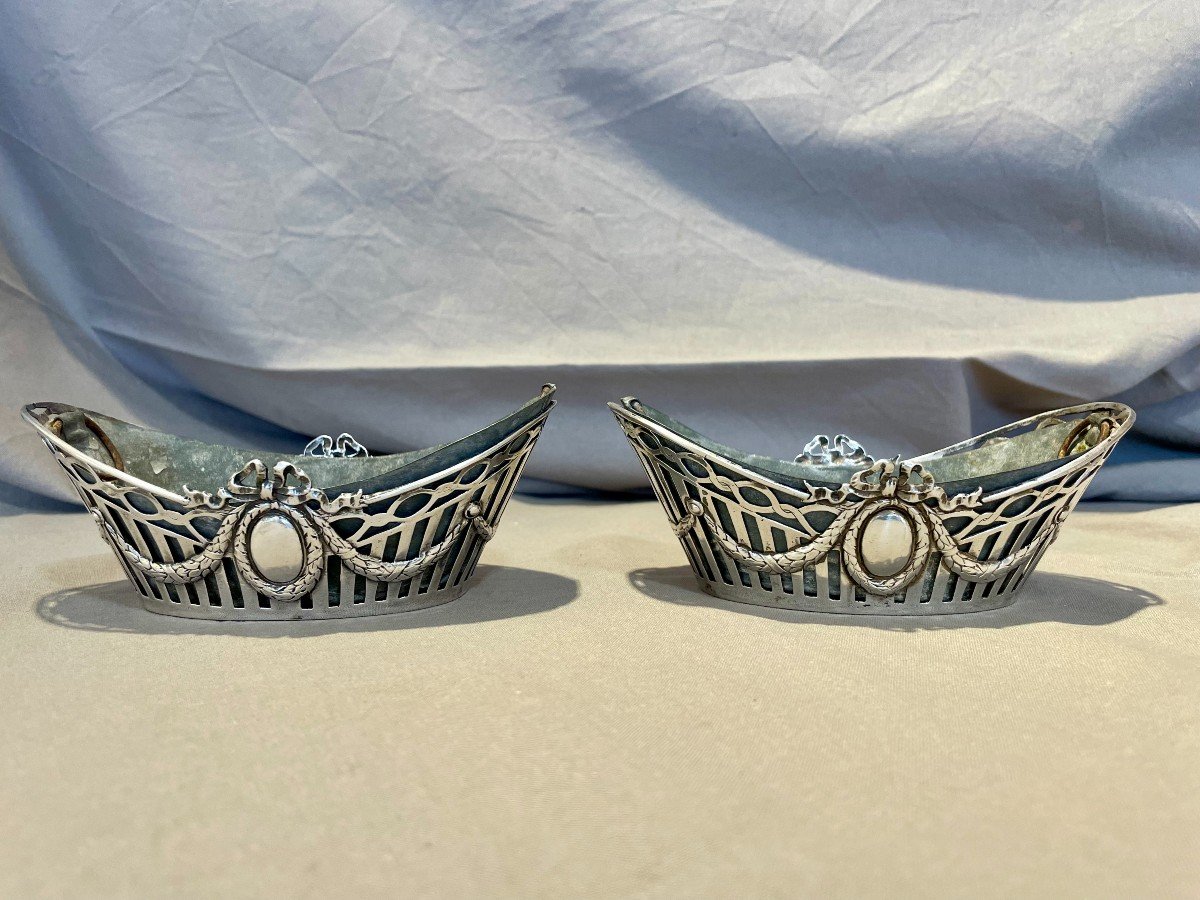 Pair Of Louis XV Stule Planters Or Baskets In Silver 800/1000 Germany Late 19th XIXth-photo-3