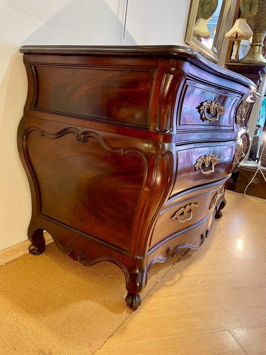 Commode de port tombeau bordelaise en acajou massif &Eacute;poque Louis XV 18&egrave;me XVIII&egrave;me galb&eacute;e Bordeaux -photo-6