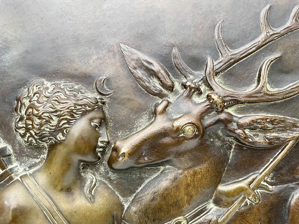 D'après Jean Goujon (1510-1567) plaque en bronze bas-relief Diane chasseresse et Actéon XIXème -photo-6