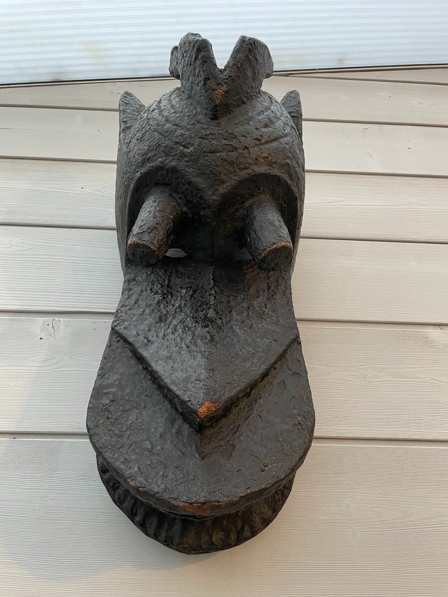 Rare Crest Mask Or Helmet "suaga Bor" Mambila (nigeria). “magpie-dog” Zoomorph. 47cm-photo-1