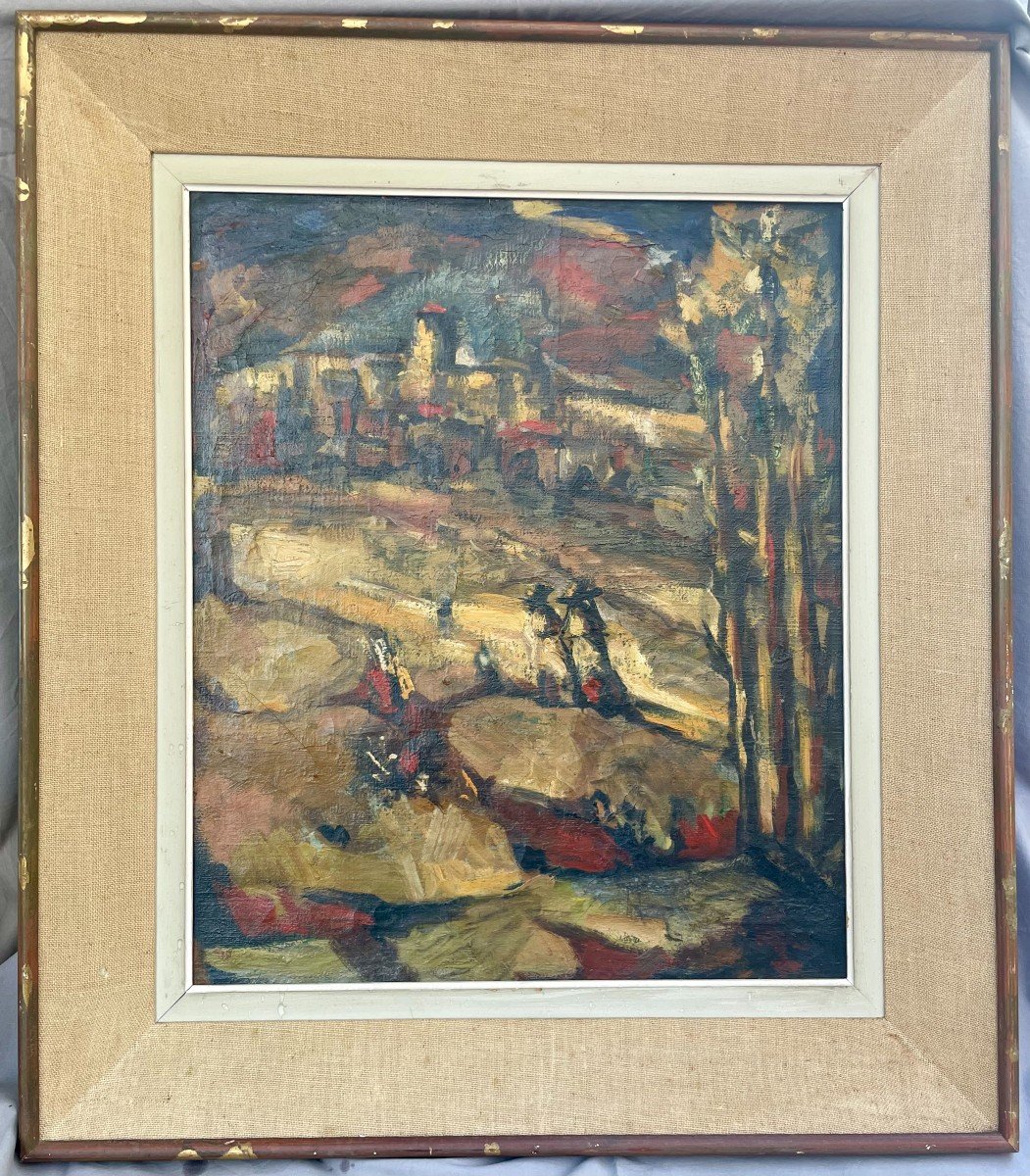 Eduardo Pisano (1912-1986) Animated Landscape In Spain Circa 1950 10p 55x38 Cm Signed Oil On Canvas Signed-photo-2
