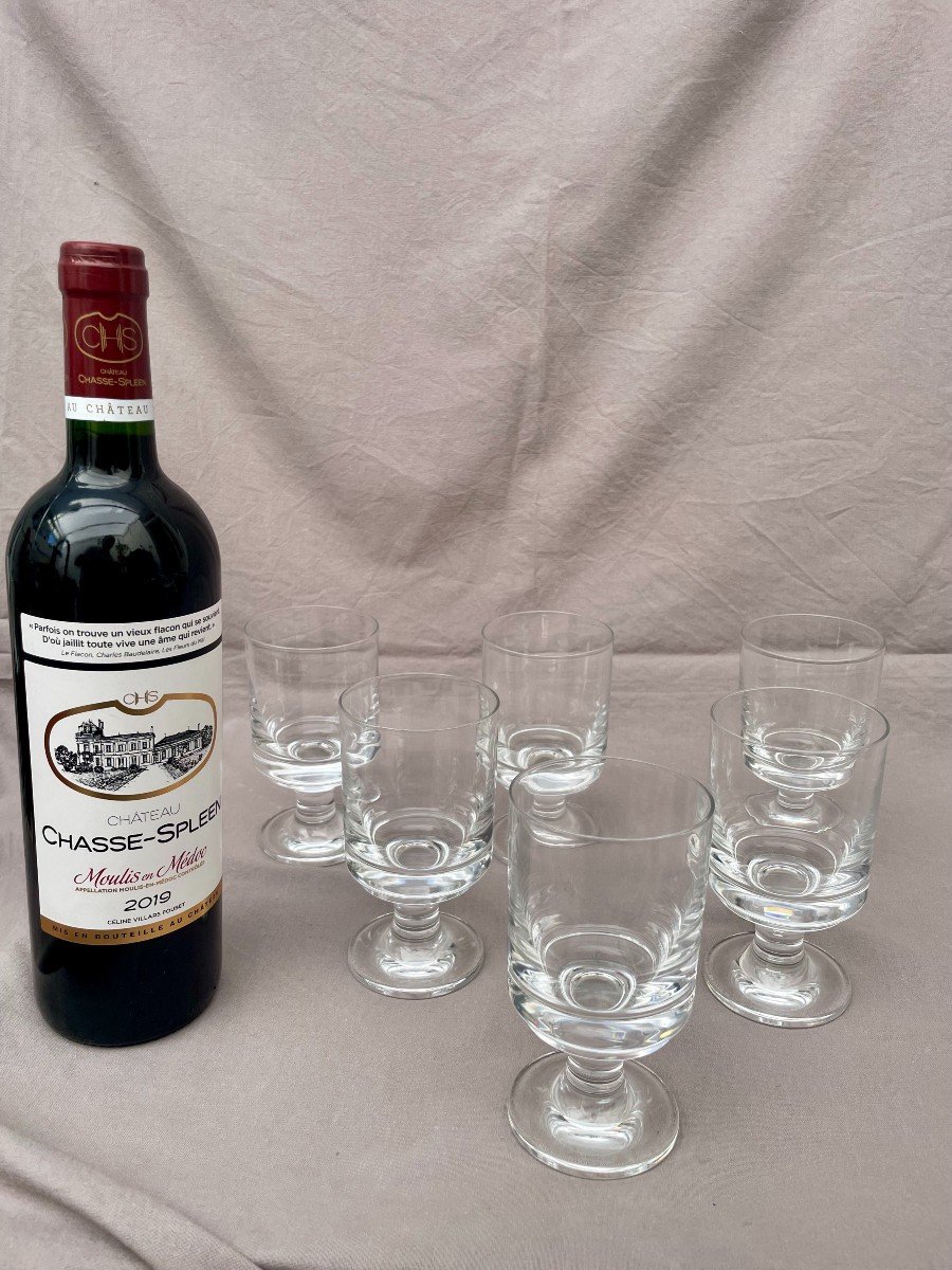 Baccarat 6 Six Red Wine Glasses On Foot Diabolo Model 70s Design Roberto Sambonet -photo-2