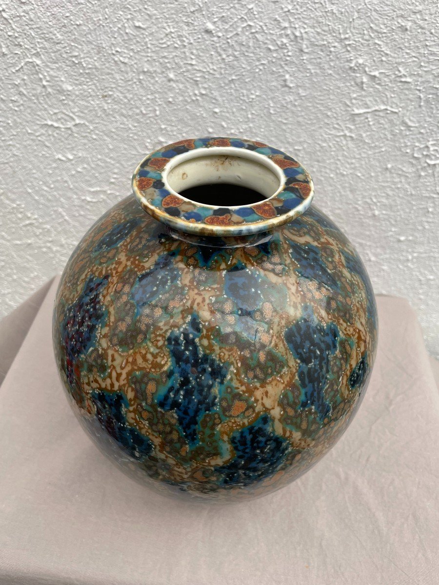 Camille Tharaud (1878-1956) Porcelain Ball Vase Abstract Enameled Decor Height 25cm Art Deco -photo-2