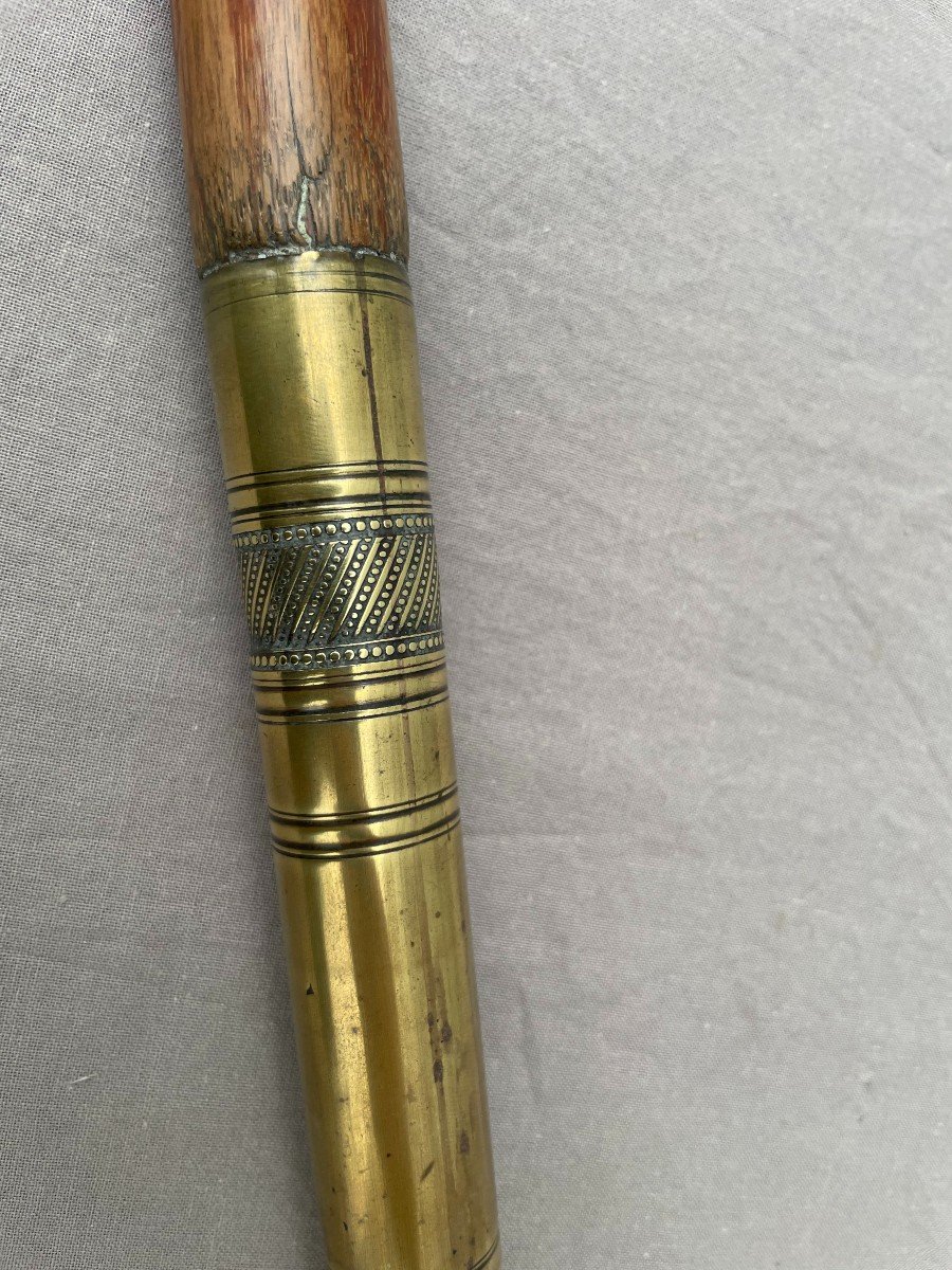 CANNE DE COMPAGNON DU DEVOIR Jonc de Malacca ferrule  bronze à pans et fer longueur 125 cm XIXe-photo-2