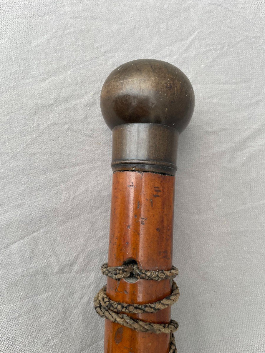 CANNE DE COMPAGNON DU DEVOIR Jonc de Malacca ferrule  bronze à pans et fer longueur 125 cm XIXe-photo-7