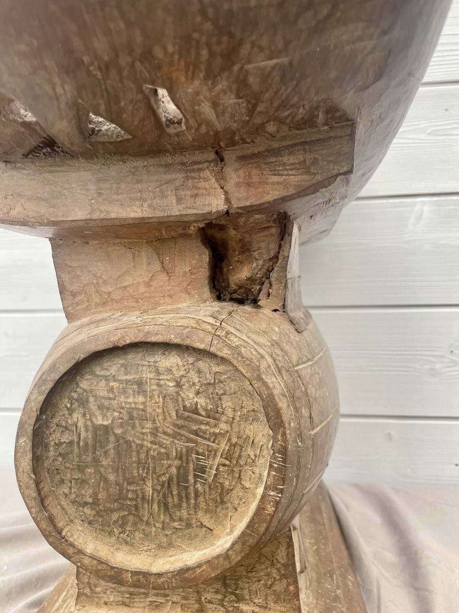 Royaume Ashanti Ghana Ancien Tabouret de dignitaire chef bois sculpté tonneau barrique XIXème-photo-1