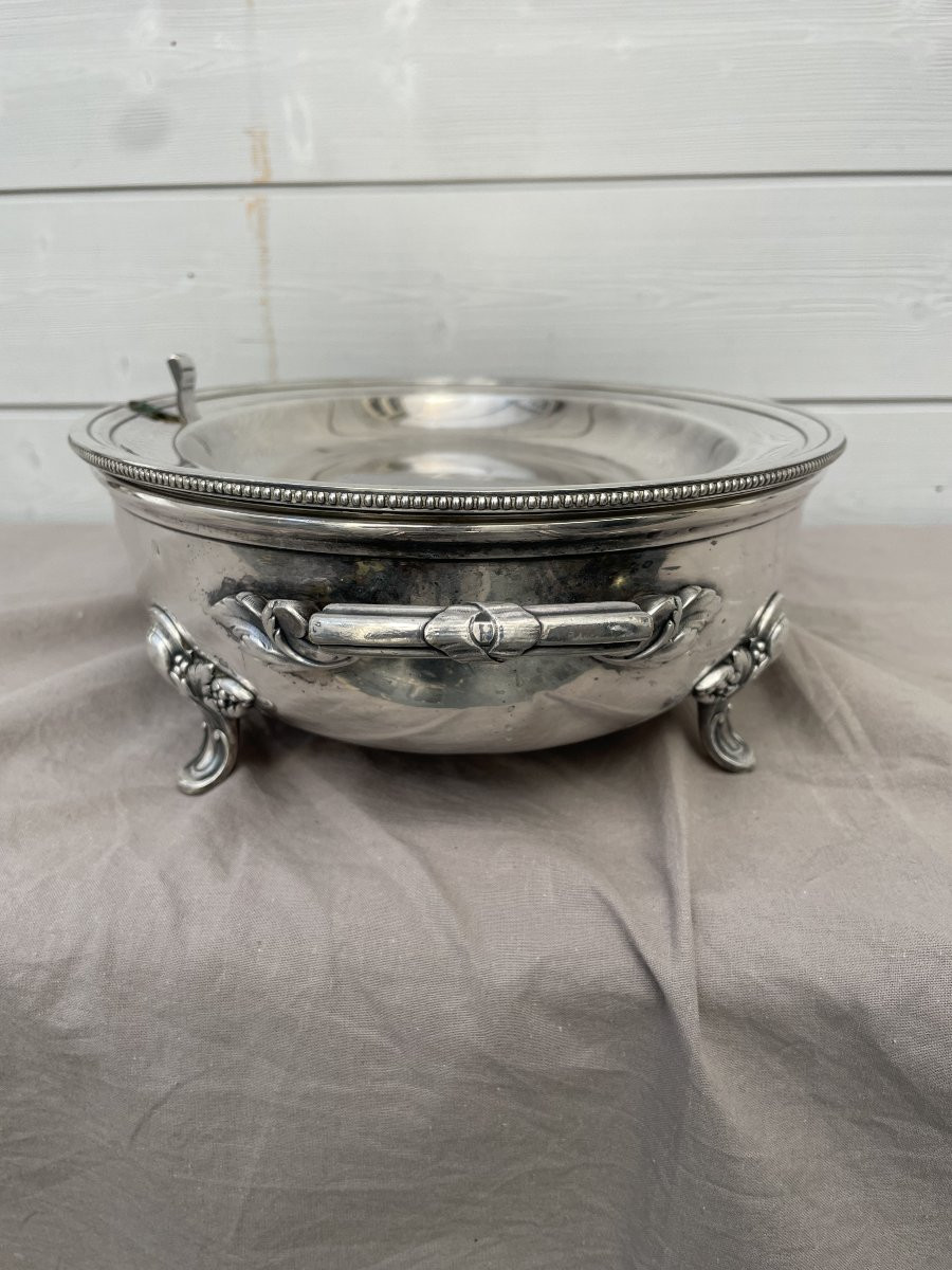 Christofle Paris Chauffe-plat de table à réservoir eau métal argenté fin XIXème 50X27cm gravé T-photo-2