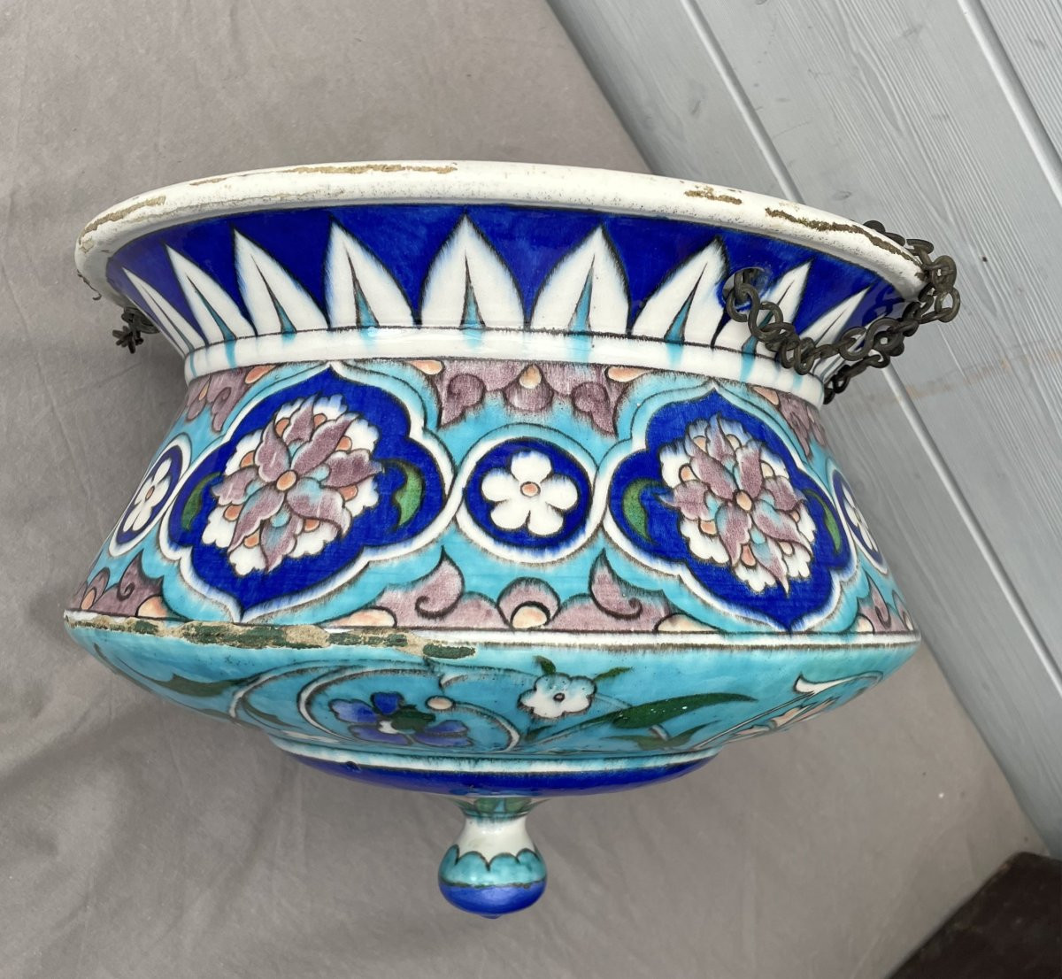 Théodore Deck (1823-1891) Blue Glazed Ceramic Planter Basin With Persian Iznik Decoration, 19th Century-photo-3