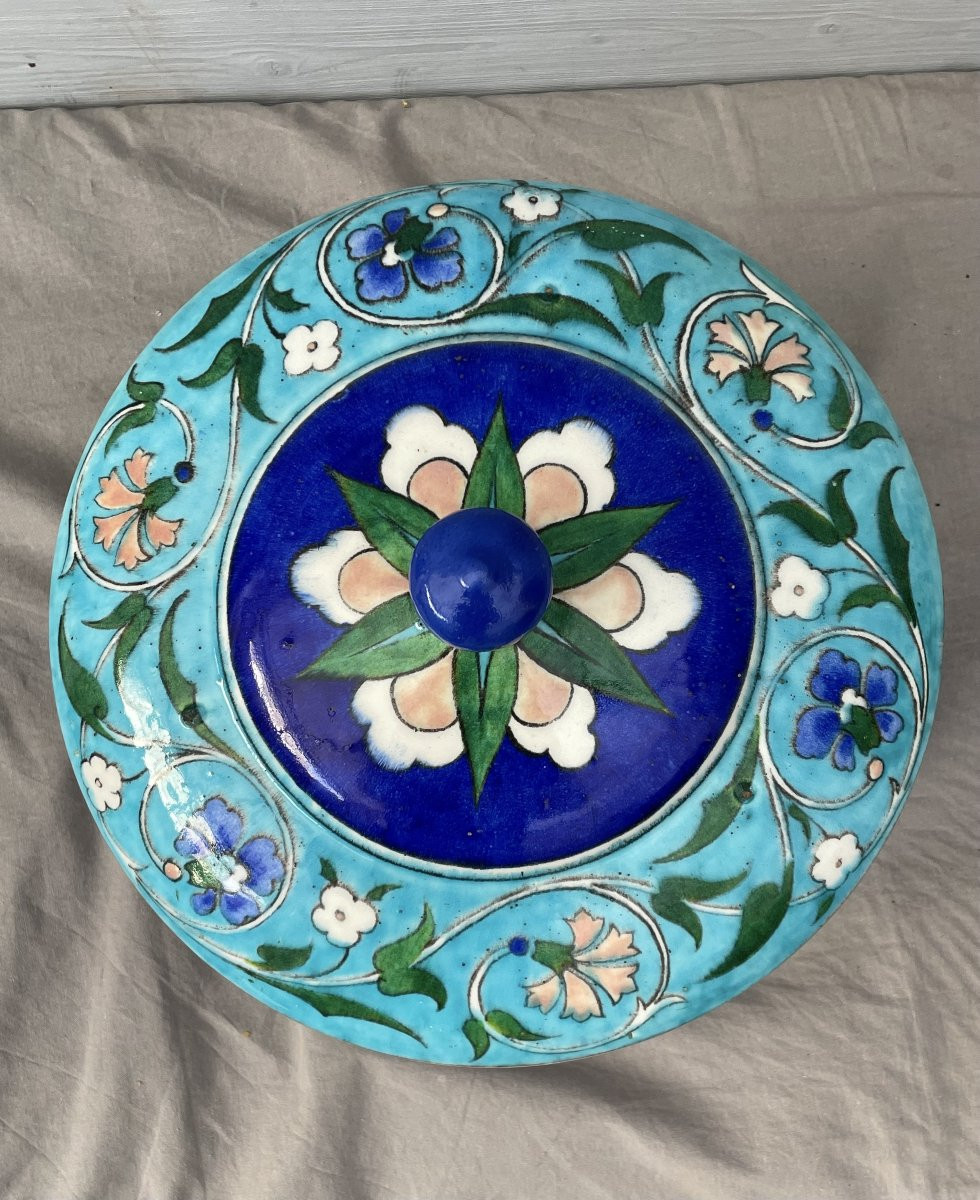 Théodore Deck (1823-1891) Blue Glazed Ceramic Planter Basin With Persian Iznik Decoration, 19th Century-photo-3