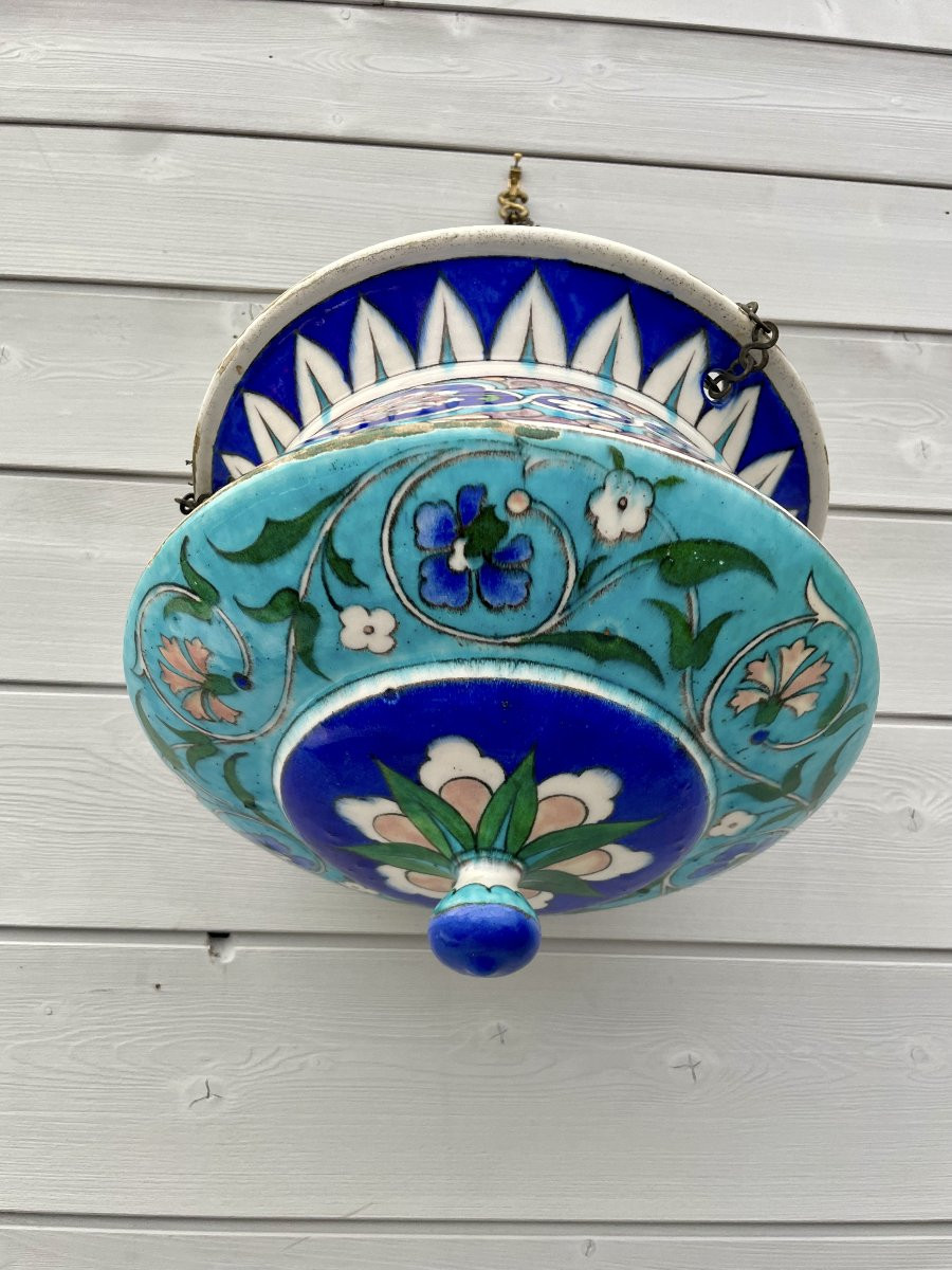 Théodore Deck (1823-1891) Blue Glazed Ceramic Planter Basin With Persian Iznik Decoration, 19th Century-photo-4