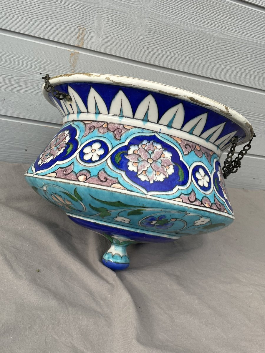 Théodore Deck (1823-1891) Blue Glazed Ceramic Planter Basin With Persian Iznik Decoration, 19th Century-photo-7