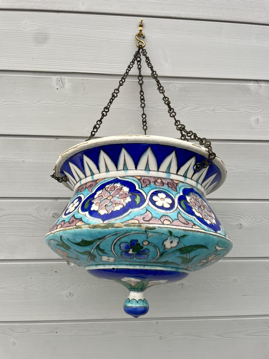 Théodore Deck (1823-1891) Blue Glazed Ceramic Planter Basin With Persian Iznik Decoration, 19th Century