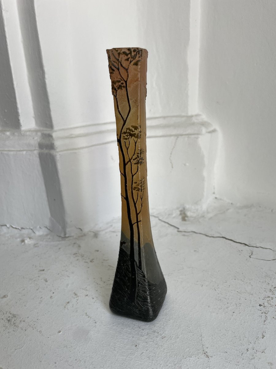 Legras Verrier Calypso Diabolo Bouquetier Vase Acid-etched Decoration Shepherdess And Sheep 18 Cm -photo-5