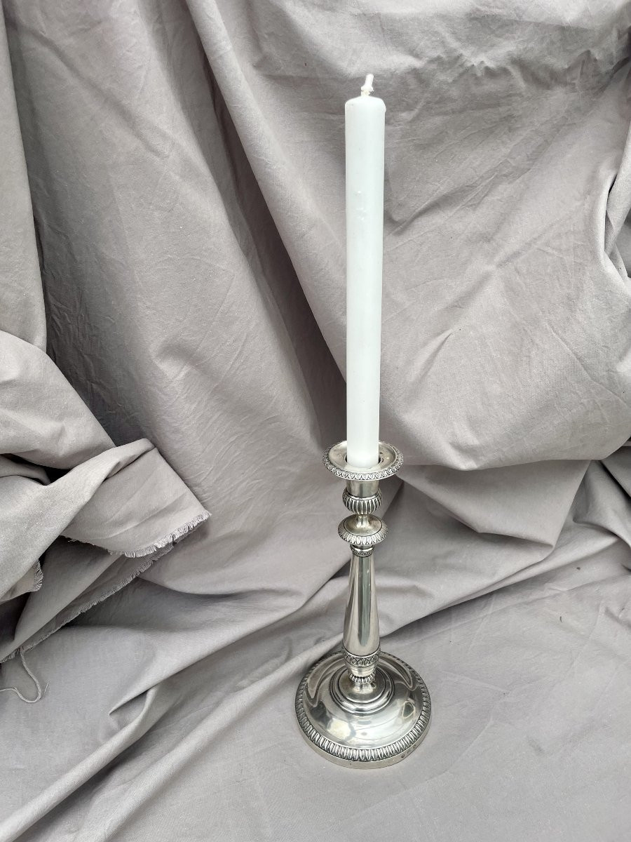 Flambeau bougeoir argent massif Autriche Hongrie XIXème 25cm -photo-2