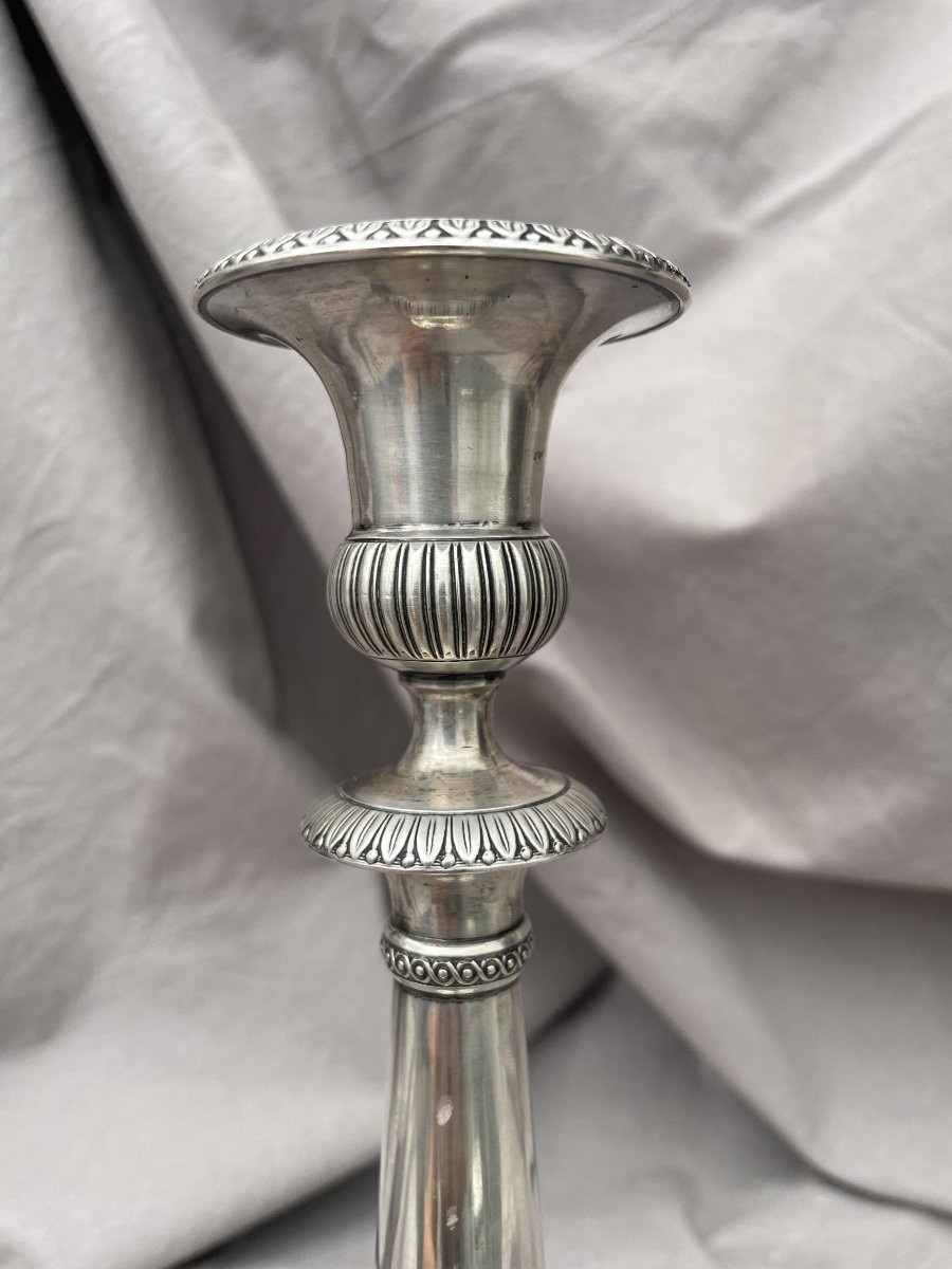 Flambeau bougeoir argent massif Autriche Hongrie XIXème 25cm -photo-3
