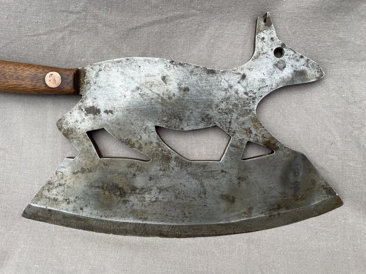 Hand Mincer Butcher's Sheet Wrought Iron Zoomorphic Fox Goupil Circa 1900 29cm-photo-3