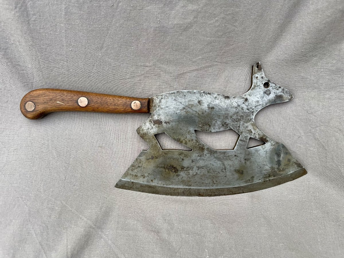 Hand Mincer Butcher's Sheet Wrought Iron Zoomorphic Fox Goupil Circa 1900 29cm-photo-4