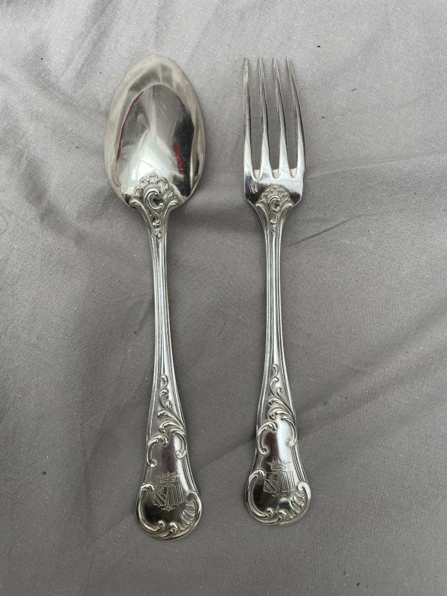 Pierre François Queillé  Louis Philippe  Menagère  Armes famille du Crest Argent 5.300 KG XIXèm-photo-3